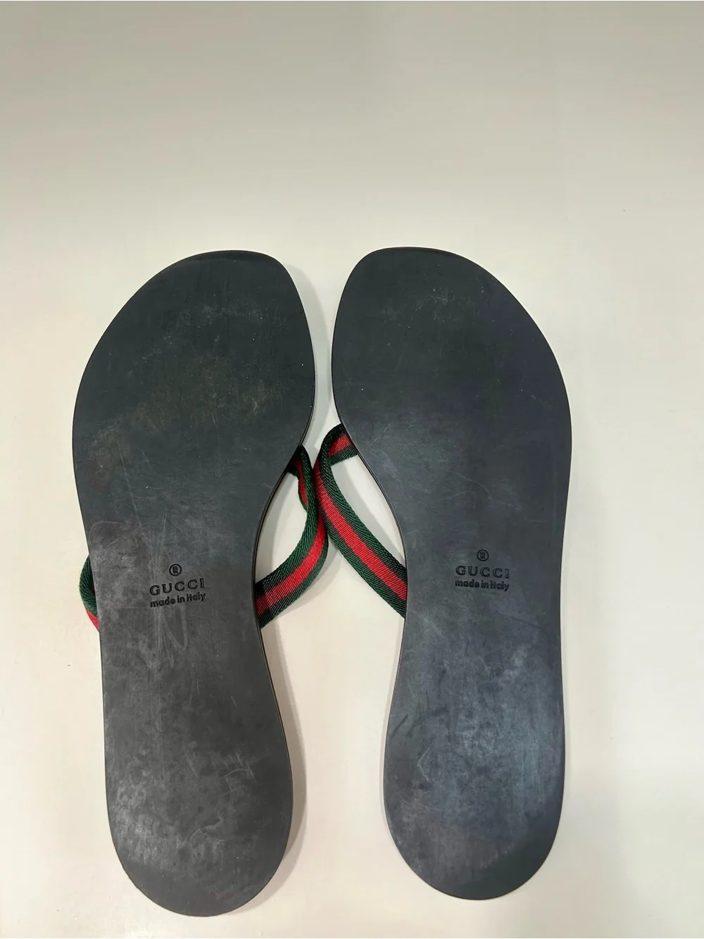 Gucci Web Leather Sandal Stripe Flip Flop Flat Authentic